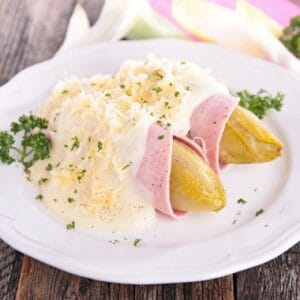Witlof Ham Kaas in Bonen Bechamel 1 salade macedoine
