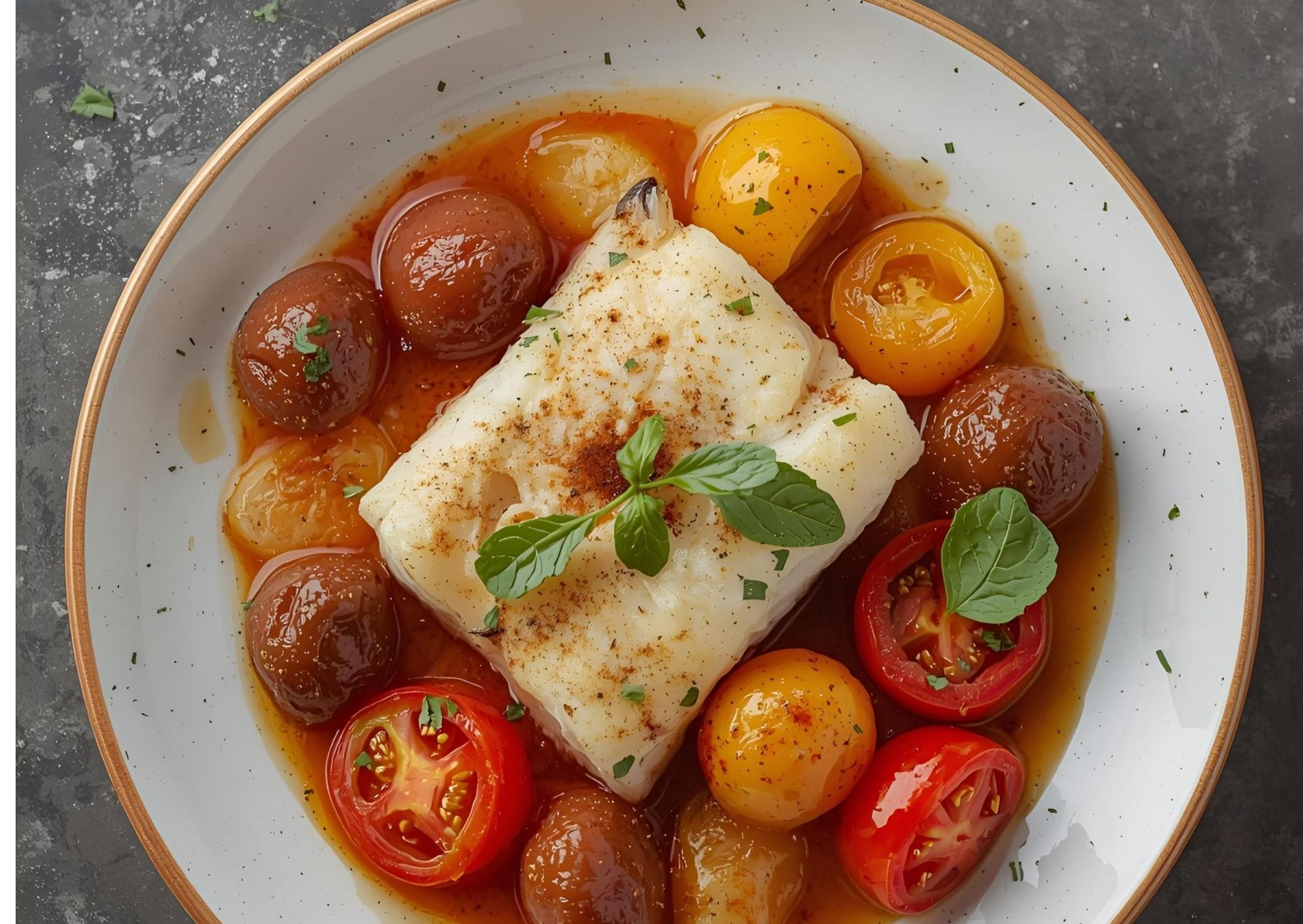 Bietensalade met rolmops 3 vis gegaard in gepofte tomaten