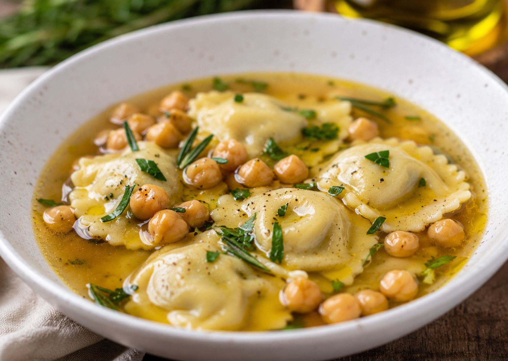 Kikkererwtenbouillon met ravioli
